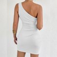 thumbnail image 4 of Women's Summer One-Shoulder Sleeveless Off-Shoulder Pleated Bodycon Sexy Dress, 4 of 6