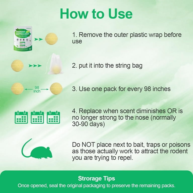 10 Packs Rodent Repellent Peppermint Oil to Repel Mice and Rats Mint Mice Repellent for Indoor & Outdoor to Get Rid of Mouse Rat Pest Squirrel Spider for Attic Garage RV House Light Yellow