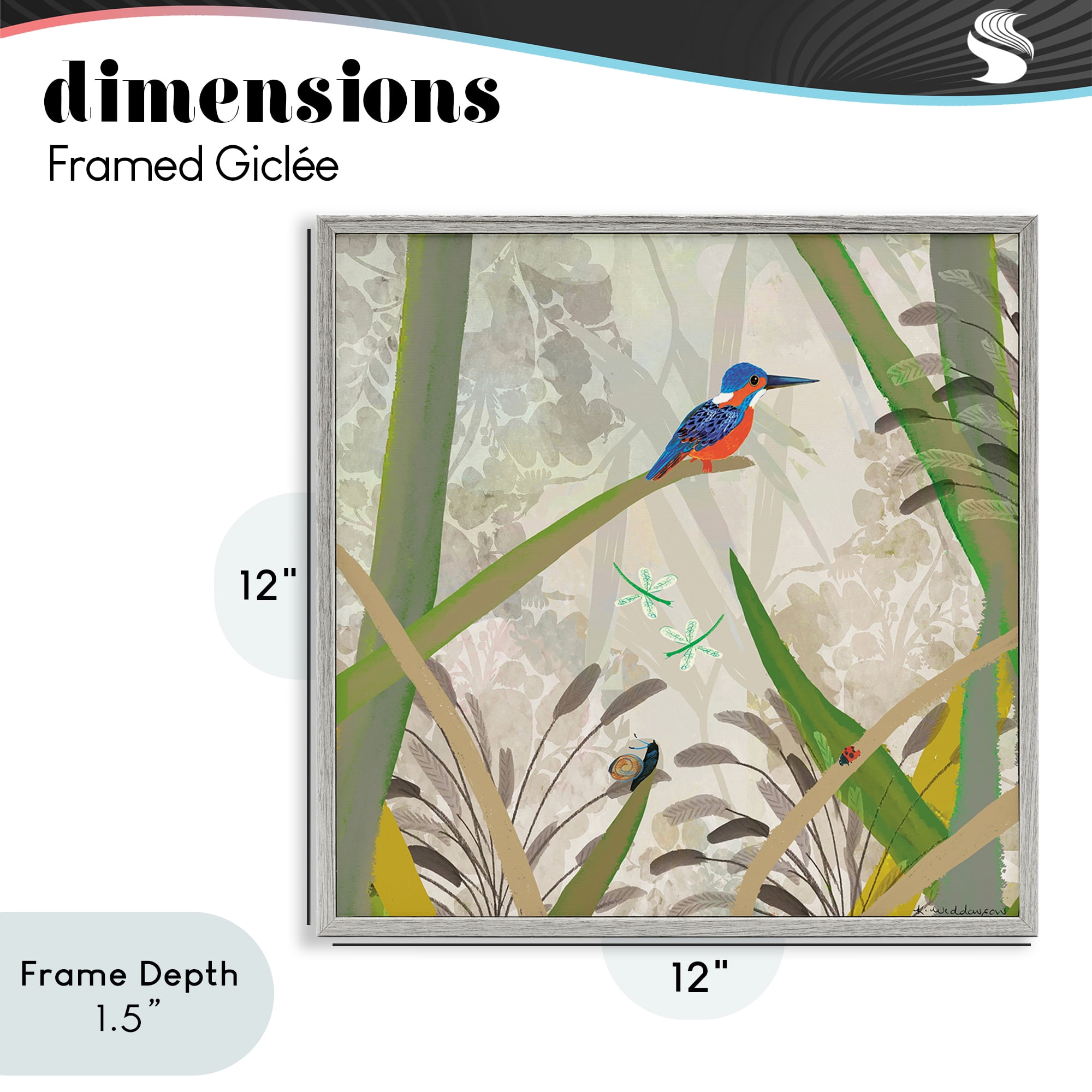 Stupell Industries Kingfisher Among Branches Gray Framed Giclee Art, design by Kay Widdowson
