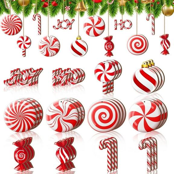 12 Colorful Wood Lollipop Candy Ornaments - Hanging Peppermint Tree Decorations with Ropes for Candy Party Xmas Tree
