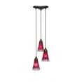 thumbnail image 1 of Toltec Lighting 28-BRZ-726 Europa 3 Light Cluster Pendalier Shown In Bronze Finish With 5.5 Fluted Raspberry Crystal Glass, 1 of 1