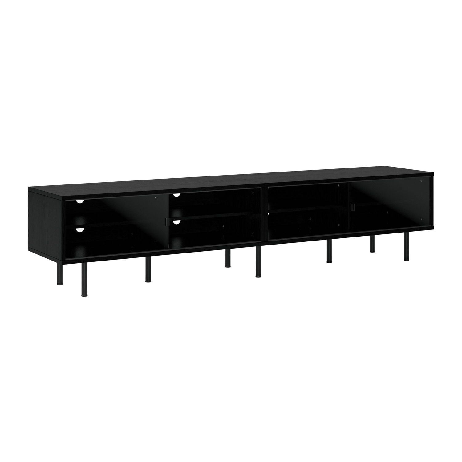 CorLiving Fresco Black Engineered Wood Modular Extra Long TV Stand with Glass Doors for TVs up to 110"