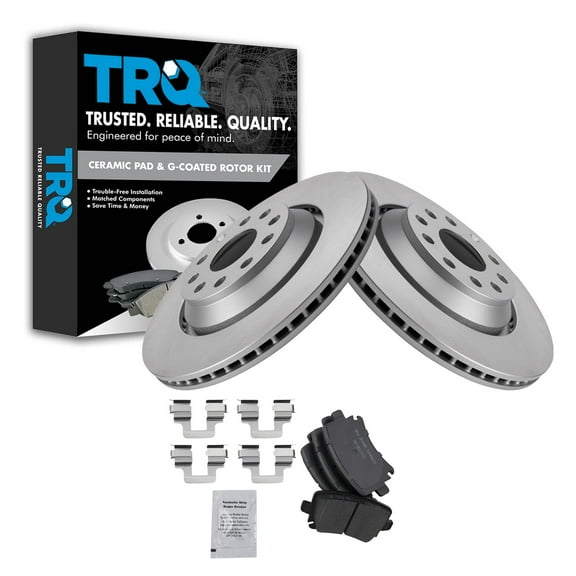 TRQ Rear Brake Pad & Rotor Kit Brake Pads Brake Rotor Ceramic Vented Premium G-Coated Fits Select 2009-2013 Volkswagen CC 2010 Passat 2008 R32