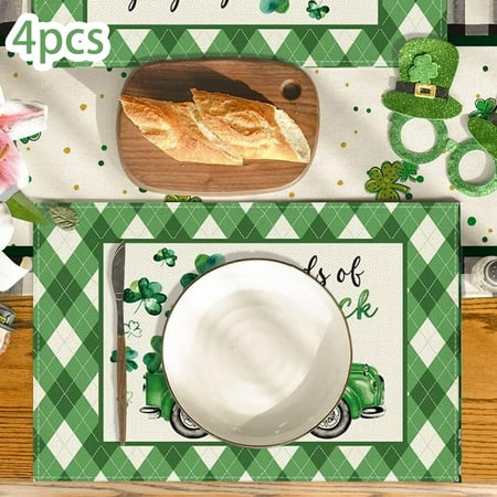 

Outdoor Table Centerpiece Mat round Dinner Mats Plate Mat Set 4 round Modern Kitchen Table Set Dining Mat 4PCS Irish Festival Linen Printed Placemat Festival Western Restaurant Heat Insulation Table