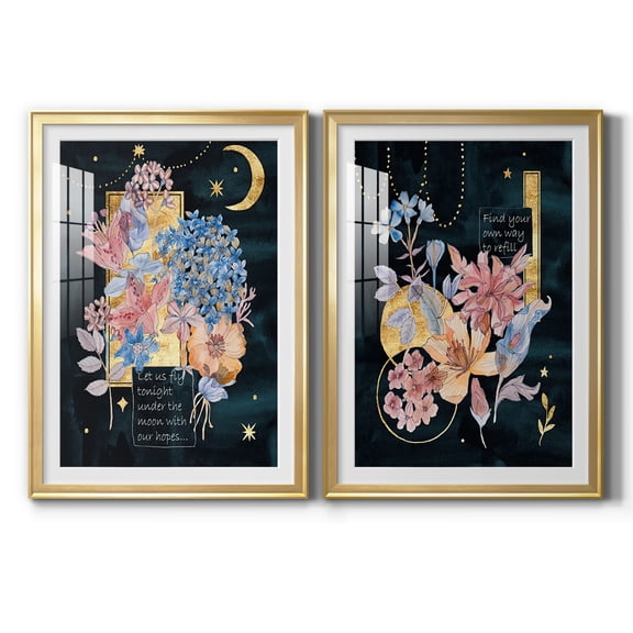 Wexford Home Moonlight Flowers I Premium Framed Print, 30.5" x 42.5" - Ready to Hang, Gold (Set of 2)