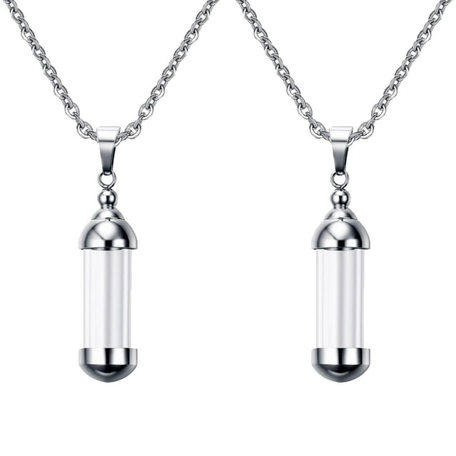 2x Collier en Verre avec Pendentif, Collier en Forme de Flacon, Collier pour Urn de Crémation, Bijou de Crémation, Récipient Ouvrable, Pendentif en Acier Inoxydable