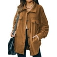 thumbnail image 1 of Asyoly Women Casual Button Down Shacket Jacket Long Sleeve Solid Color Oversized Trench Pea Coat Coat with Pockets, 1 of 6
