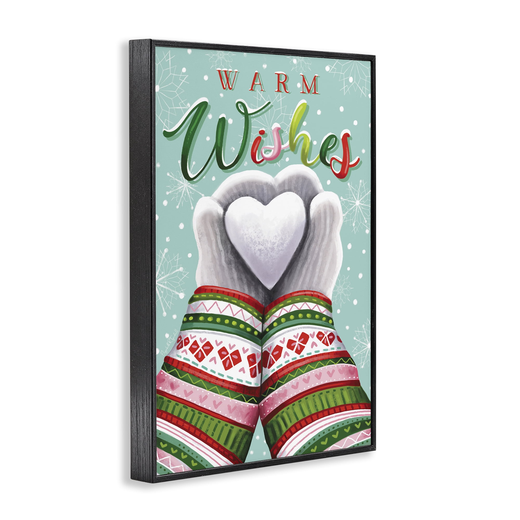 Stupell Industries Warm Wishes with Heart Holiday Painting Black Framed Art Print Wall Art, 12 x 18