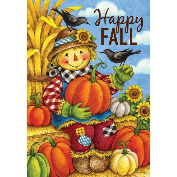 Fall Halloween Thanksgiving Scarecrow Pumpkin Crows Sunflowers House Flag