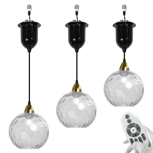 FSLiving Can Lights Retrofit Recessed Light Adjustable Height 3 Lights Compatible E26 Adapter T24 Connector Conversion Kit for 4~5in Holes, Edison Bulb by Remote Control, Clear Hammered Glass Globe