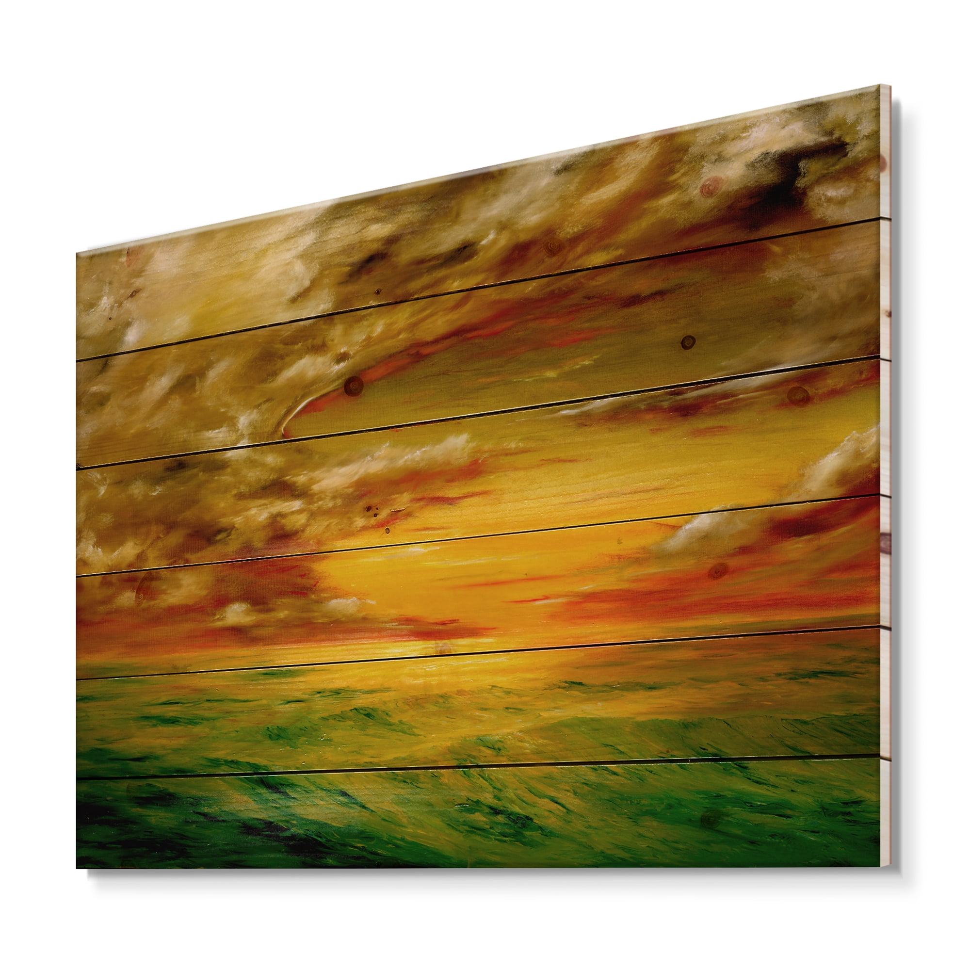 Designart 'Colorful and Bright Sunset At Santa Rosa California' Farmhouse Print on Natural Pine Wood