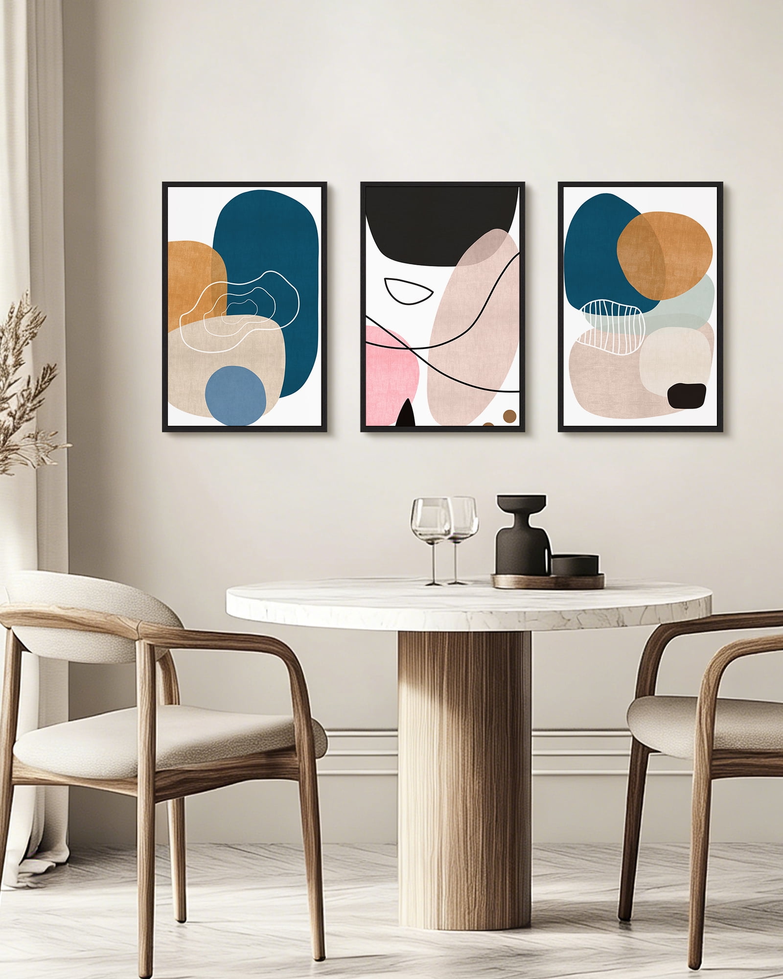 SHENIFY Large 24x36in3pcs Black Framed Modern Abstract Wall Art Color Blocks Artwork Home Decor for Bedroom Dining Room