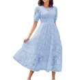 thumbnail image 1 of Vestido Plisado De Mujer Vestido plisado para mujer, manga abullonada, vestido de columpio grande, informal para fiesta (azul XL) Cgtredaw Para estrenar, 1 of 1