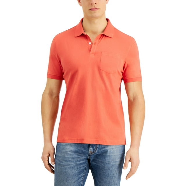 Club Room Mens Solid Jersey Polo with Pockets, Grapefruit Red, Large