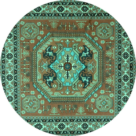 Ahgly Company Indoor Round Persian Turquoise Blue Traditional Area Rugs, 7' Round