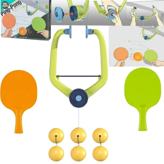 Hanging Table Tennis Trainer Portable Set, Door Pong Game for Kids with Racket and Balls, Adjustable Hanging Table Tennis Trainer (1 Pcs Trainer 6 Balls)