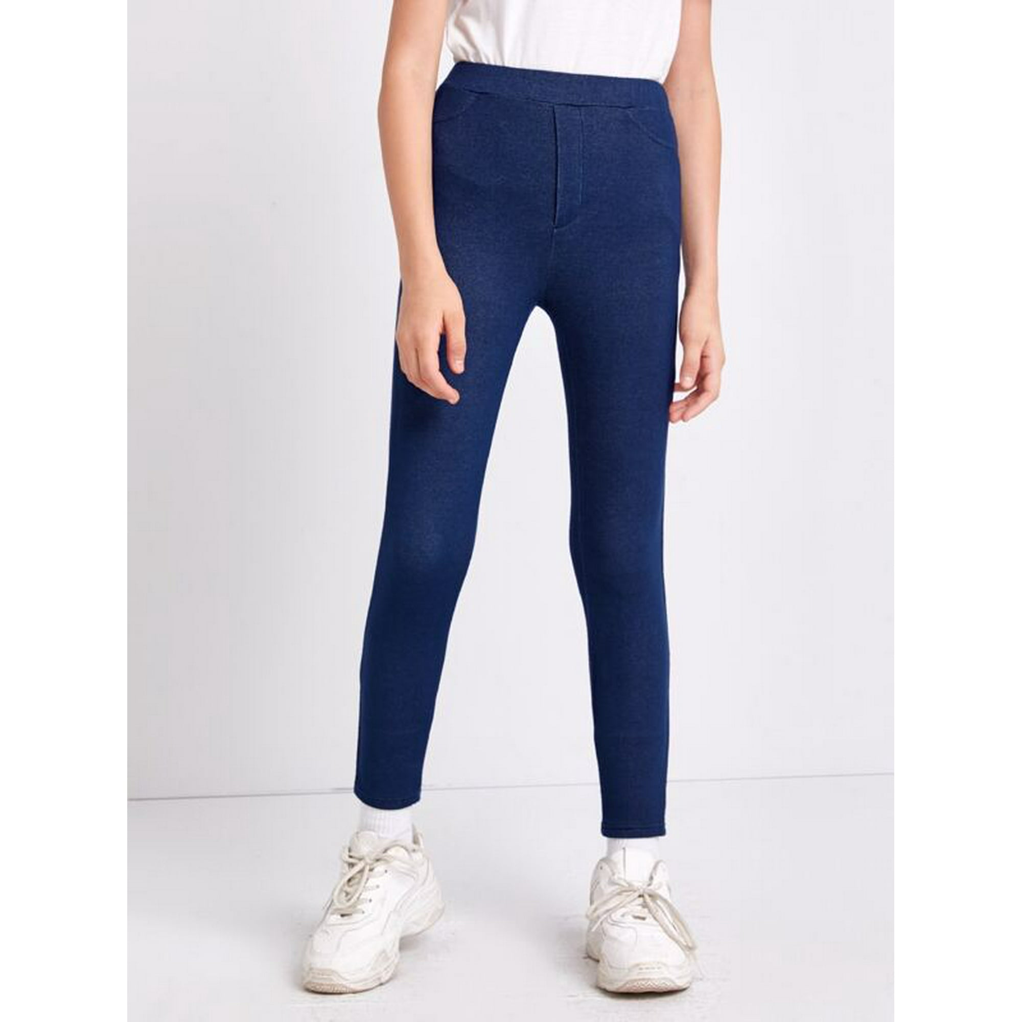 Aamilife Girls Elastic Waist Patch Pocket Solid Leggings Girls Casual Pants Other