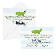 Little Gator Baby Shower Thank You Cards with Envelopes (25 Pack) Printed Message from Baby Boy Thanking Guests - Colorful Wild Jungle Animal Design Theme (4 X 6 Size) Flat Stationery Set