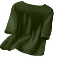 thumbnail image 6 of CLOISE Womens Work Blouses 3/4 Sleeve Plus Size Embroidery T Shirts Loose Floral V Neck Pullover Cotton Linen Casual Fall Tops Army Green M, 6 of 6