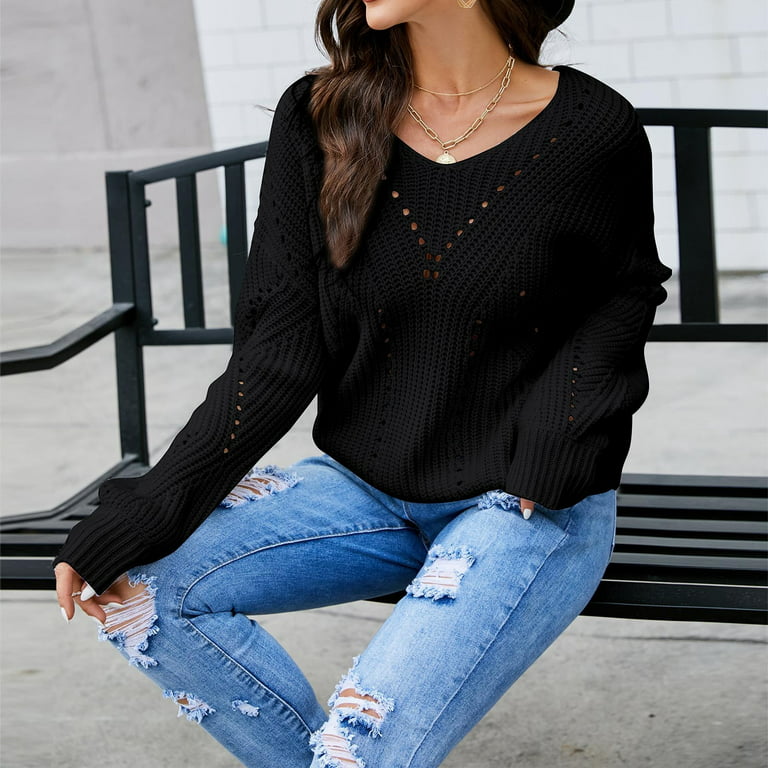 Black and Friday Deals 2023 Clearance under $5 JINMGG V Neck Sweaters for  Women Fall Winter Clearance,Women Sweaters-Oversized Chunky Knit Color  Block