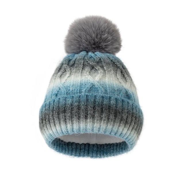 Dark Gray Gradient Color Winter Knitted Thickened Woolen Hat For Men And Women Warm And Cold Protection With Pom Pom Size L Length 10.63 Inches In Dark Gray