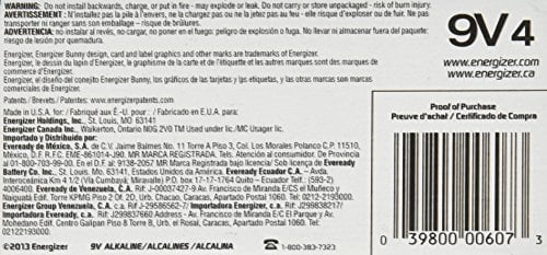 Energizer Max Alkaline 9 Volt, 4-Count