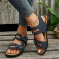 thumbnail image 4 of Adjustable Strap Casual Sandals, Women Open Toe Sport Sandals Comfortable Star Pattern Flat Sandals Summer Hook and Loop Ankle Strap Walking Shoes Soft Sole Wide Fit Outdoor Beach Shoes, Blue 8.5, 4 of 9