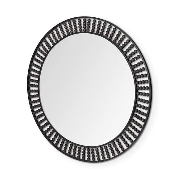 Mercana Claiborne 42" Round Metal Mirror with Wood Beads in Black