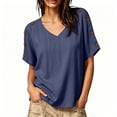 thumbnail image 3 of Babysbule Women's V-Neck Button Shoulder Short Sleeve Relaxed Fit Casual Blouse Everyday Basic Top, 3 of 9