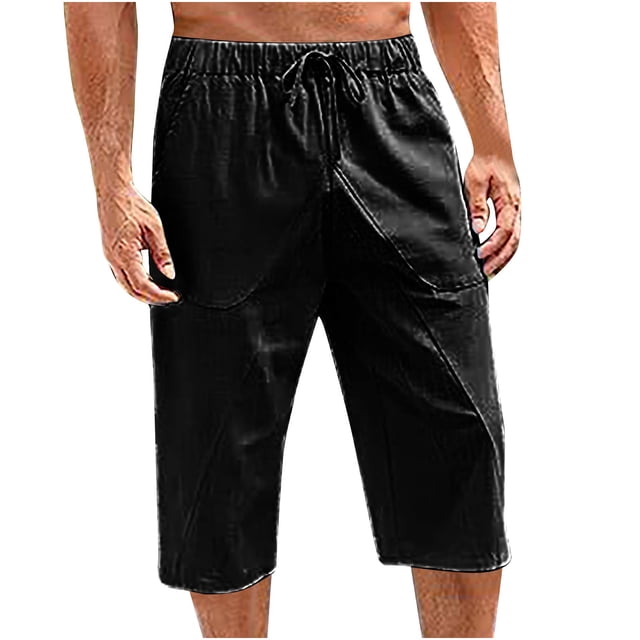 Capris, Mens Fashion Solid Drawstring Elastic Waist Pocket Casual Sweat Capris Pants