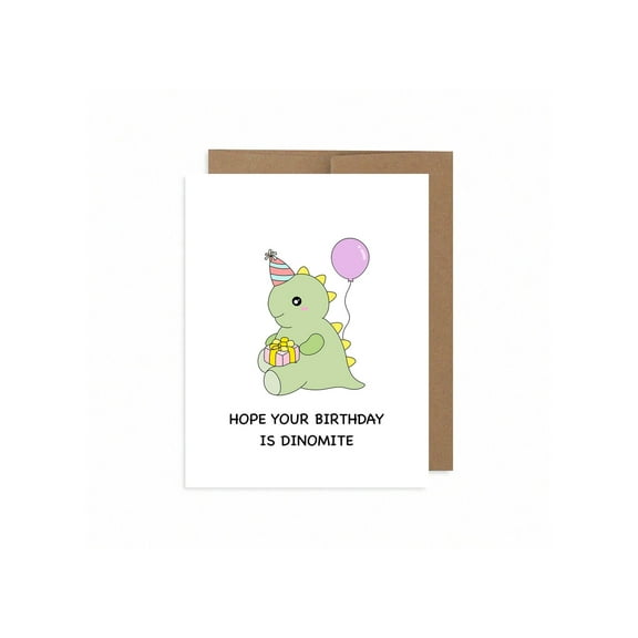 Cute Dinosaur Birthday Card – "Hope Your Birthday is Dinomite" – Fun Design with Envelope Included – Perfect for Kids, Friends, and All Dinosaur Lovers