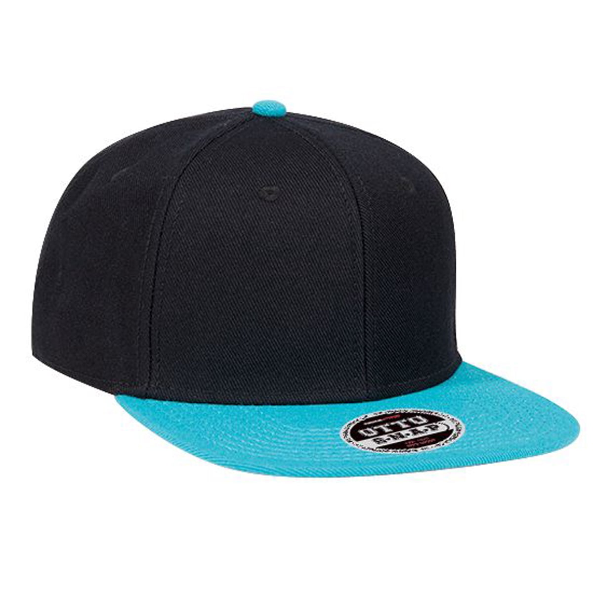 Ottocap Superior Cotton Twill Hawaiian Round Flat Visor Hat - Five Panel Mesh Back Snapback Trucker Style | Design002 In Black/Black