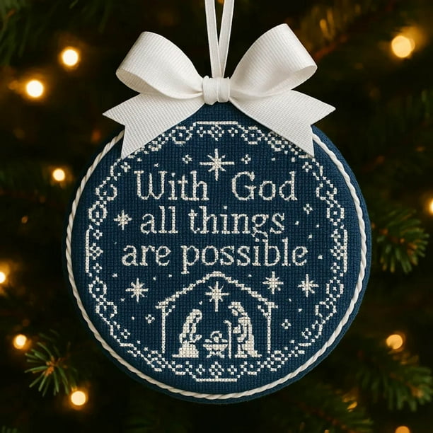 Adornos Navideños de Punto de Cruz con Oraciones | Inspiración Espiritual, Artesanía Única, Idea de Regalo Ideal | 1 Colgante Decorativo