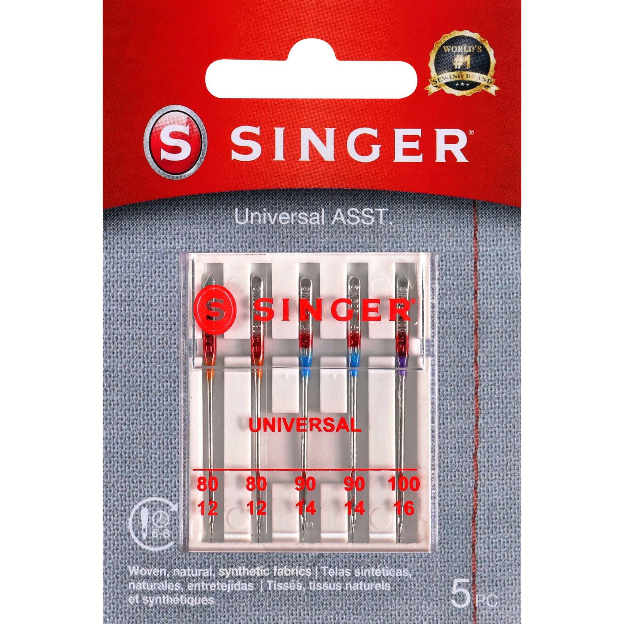 SINGER Regular Point Sewing Machine Needles, Size 80/12, 90/14, 100/16 - 5 Count