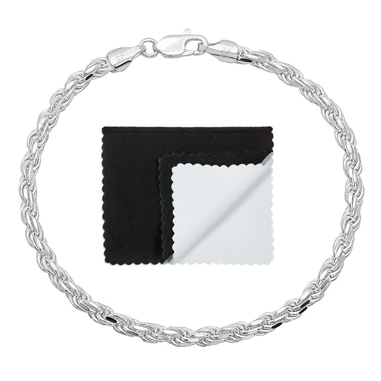 3.5mm .925 Sterling Silver Diamond-Cut Twisted Rope Chain Bracelet 