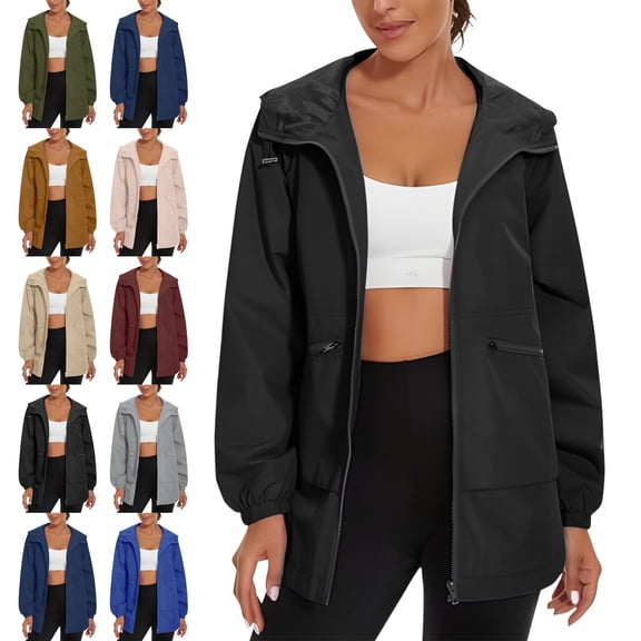 Outdoor Sport Jacket for Women Waterproof Hooded Active Rain Windbreaker