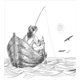 thumbnail image 2 of Juego de Funda Nórdica, Pescador con Sombrero en Barco en Día Soleado Dibujo a Lápiz Estilizado, 2 of 6