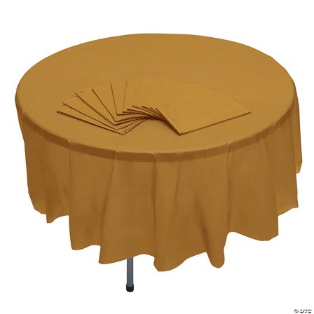 6 Ft. 10" Bulk 12 Pieces Gold Round Disposable Plastic Tablecloths