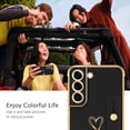 thumbnail image 6 of Phone Case Samsung Galaxy S22, Love Heart Cute Case with Wristband Kickstand Holder Soft TPU Plating Bumper Protective Slim Shockproof Cover for Girls Women, Black, 6 of 8