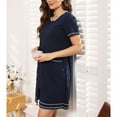 thumbnail image 2 of Defitshape Women's Short Sleeve Duster Robe Summer Sleepwear Short Full Zipper House Coat Comfy Soft Stretchy Lightweight Zip Up Housecoat w/ Pockets Navy 10-12, 2 of 4