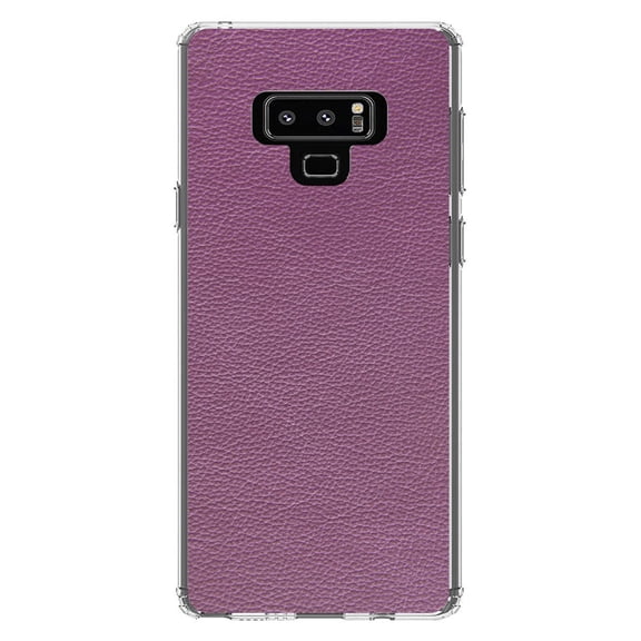DistinctInk Clear Shockproof Hybrid Case for Samsung Galaxy Note 9 - TPU Bumper, Acrylic Back, Tempered Glass Screen Protector - Purple Faux Leather Print Design - Printed Leather Image