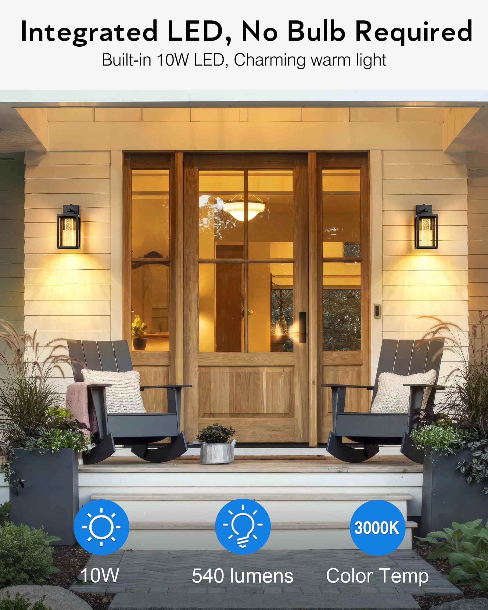 VIANIS Porch Lights Outdoor Dusk to Dawn, Black Outside Light Fixtures for House, Exterior Lighting Wall Mount for Garage Modern Outdoor Wall Sconce Lantern for Coach with Crystal Bubble Glass