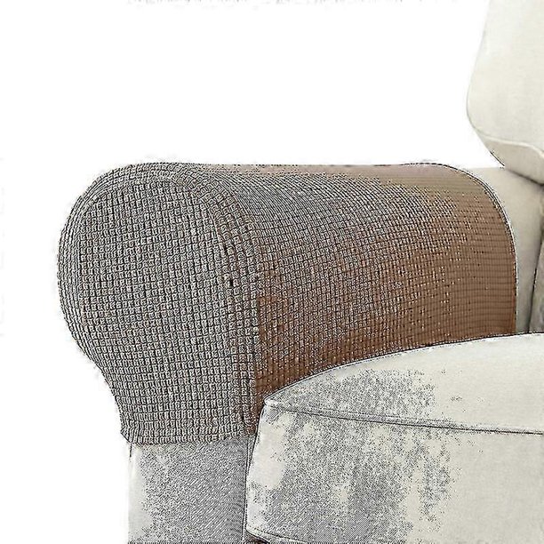 Fundas para reposabrazos de licra, jacquard, 2 piezas, fundas elásticas para reposabrazos, suaves y protectoras para sillas, sofás, sillones, fundas para sofás reclinables (consíguelo), café claro