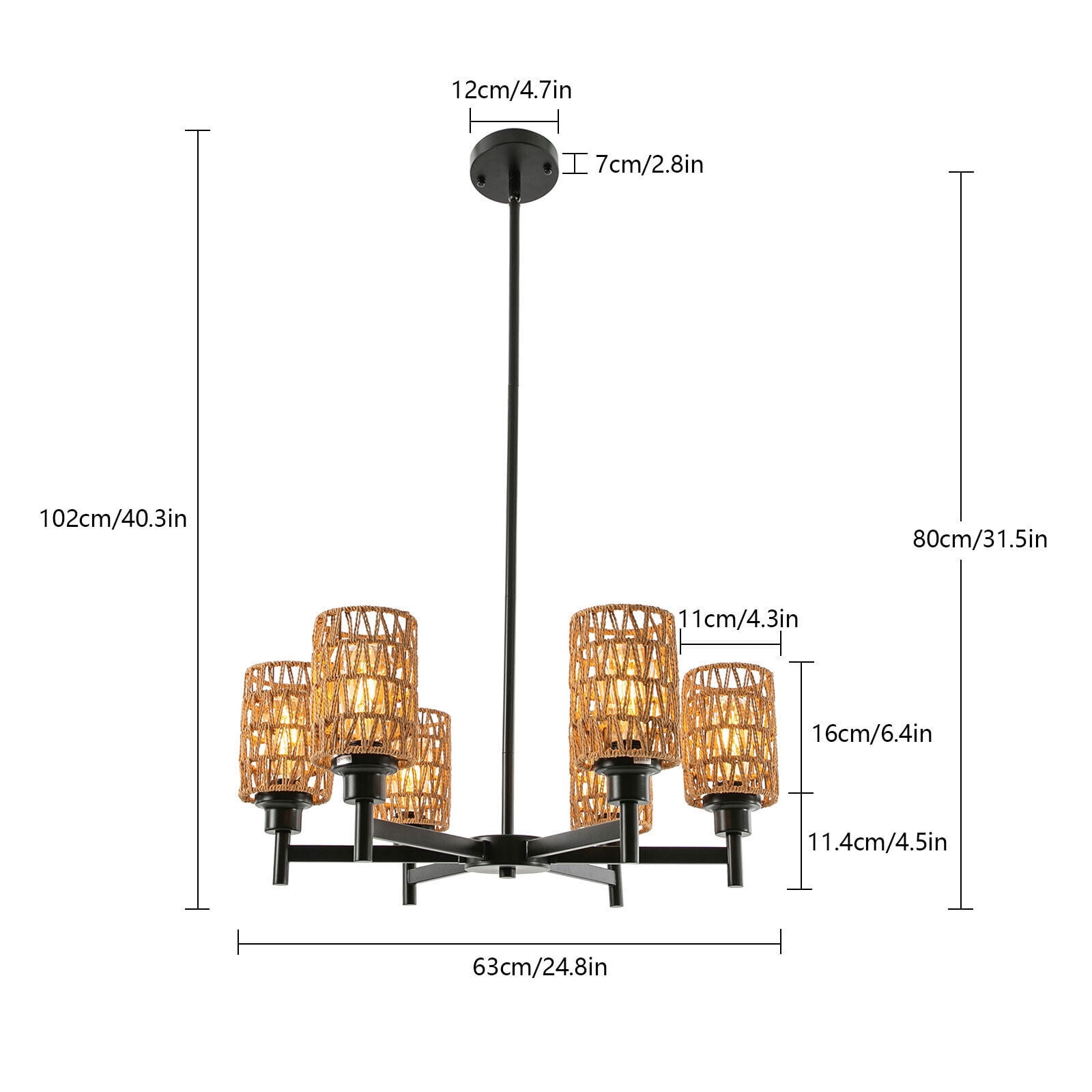 6 Head Modern Dimmable Ceiling Light LED Pendant Lamp Fixtures Chandelier