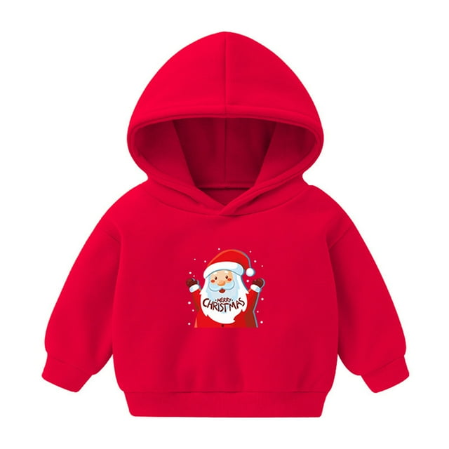 MIASHUI Chandails de Noël pour Enfants Garçons Filles Tout-Petits Imprimés Haut à Capuche Manches Longues Chandail, Rouge, 3-4 Ans
