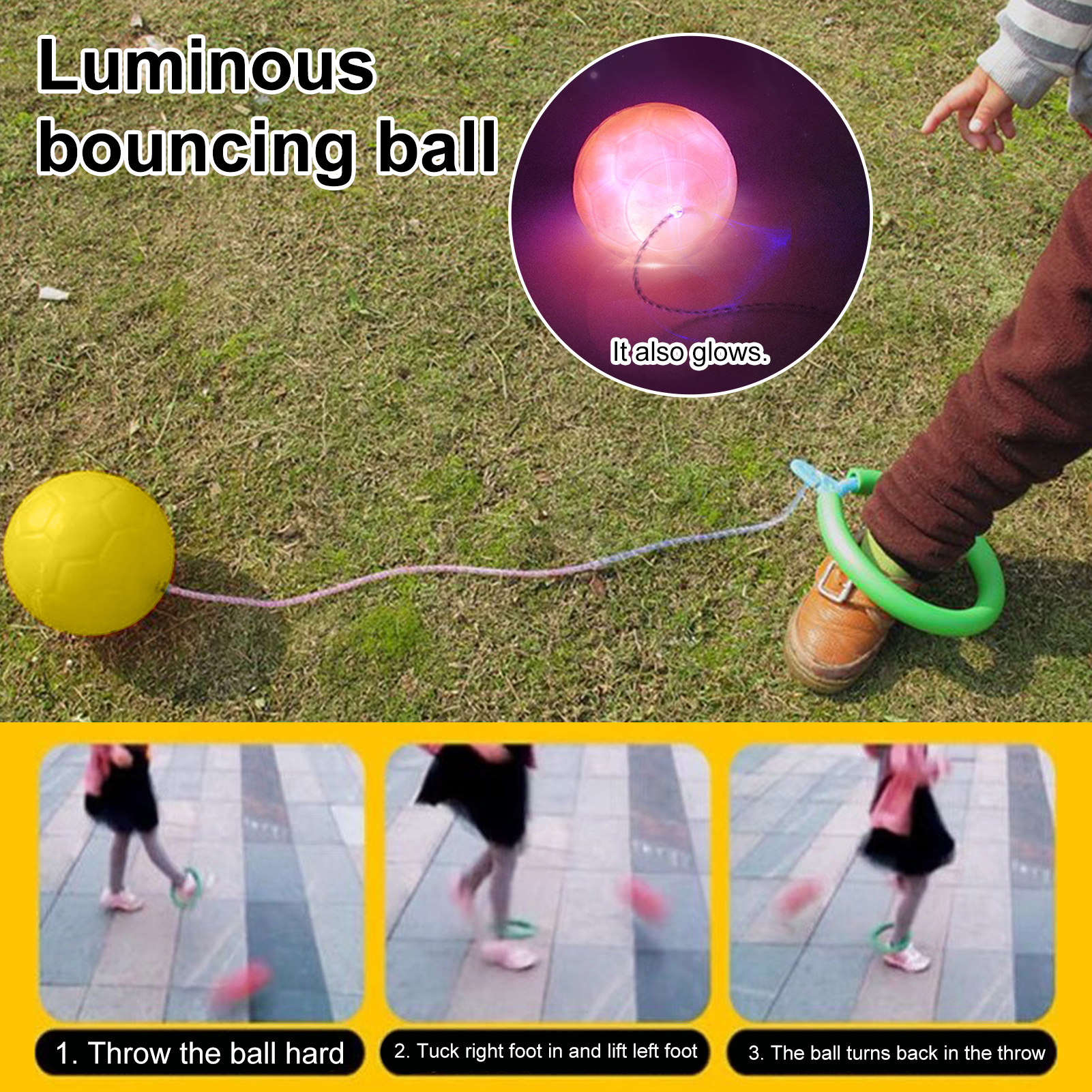 Sioweci Glowing Bouncing Ball Lightweight Enhance Concentration Colorful Ankle Skip Swing Ball Flashing Jump Ring Sports Toy for Kids Pink
