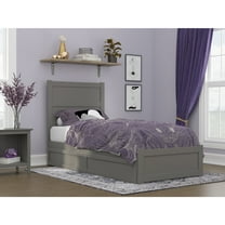 Twin XL Bed with Trundle - Grey Platform Bed Frame, Extra Long Twin Size, Modern Bedroom Furniture