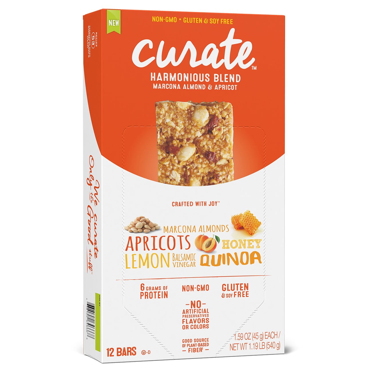 Curate Gluten Free Snack Bars, Hamonious Blend Marcona Almond & Apricot