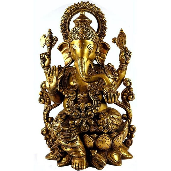 ASHIRWAD 13 inches Big Lord Ganesha Brass Statue Idol Sculpture Murti Vinayagar Ganpati Bappa Morya (Ganesha-021)