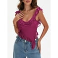thumbnail image 6 of Michellecmm Women Asymmetrical Mesh Tank Tops Solid Color Scoop Neck Ruffles Sleeveless Vests Summer Casual Backless Tops Streetwear, 6 of 8